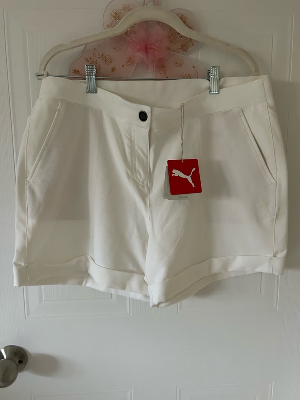 Puma White Athletic Stretch Shorts with Side Pockets